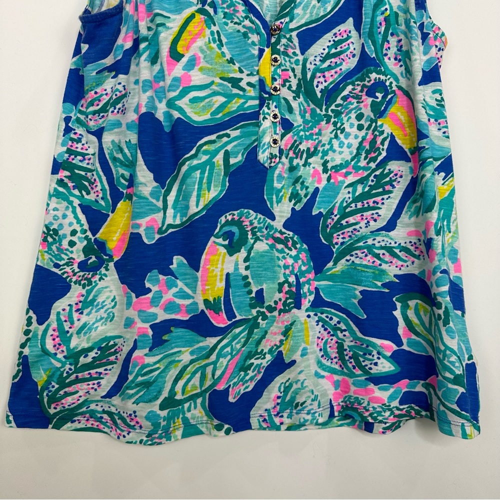 Lilly Pulitzer Essie Wake Up Call Tropical Floral & Toucan Sleeveless Top Sz S - Picture 5 of 11